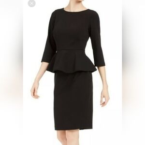 Calvin Klein Plus Size Peplum Sheath Dress Black, Gold Back Zipper Size 14